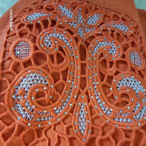 MOFFI International Vintage Tailored Women's Plus Size Orange Denim Jacket - Picture 7 of 14